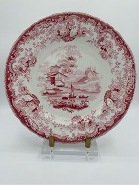 Antique R. Stevenson Swiss Cranberry Red Transferware Plate English Cottage